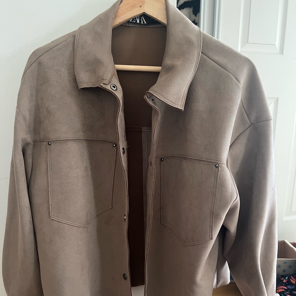 Zara Tan Suede Bomber Jacket in XS